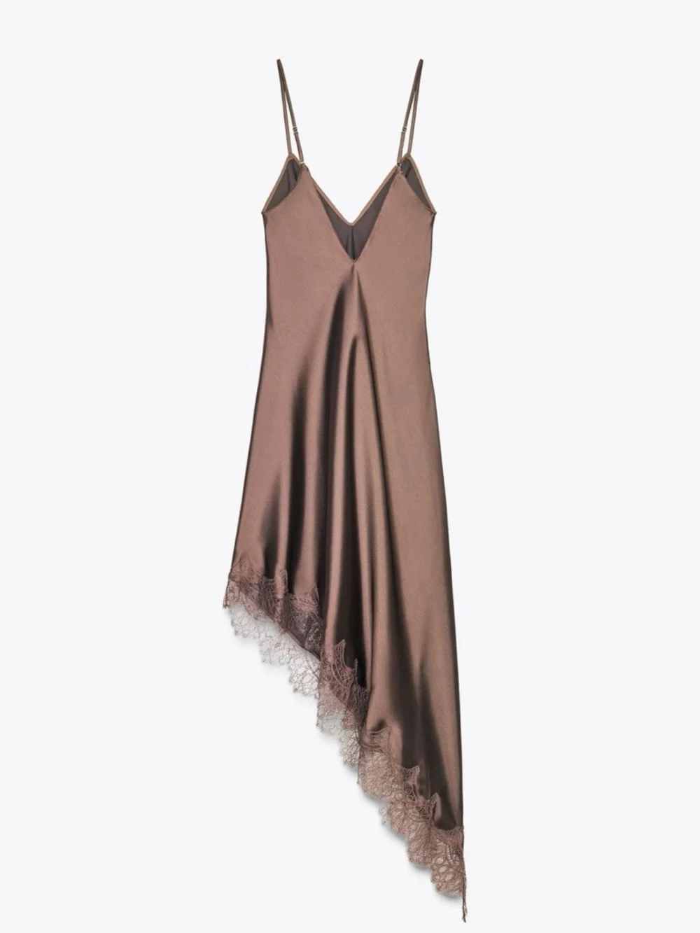 ZARA Satin Lace-Trim Slip Dress, Brown 8827|332 XL NWT - Picture 9 of 16